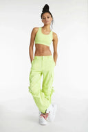 Cargo Pants - High Waisted - Full Length - Lime Green