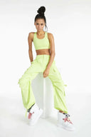 Cargo Pants - High Waisted - Full Length - Lime Green