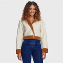 Cropped Faux Shearling Napa Jacket - Ivory Brown