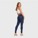 N.O.W® Denim - High Waisted - Petite Length - Dark Blue + Blue Stitching