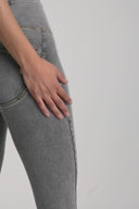 WRUP Denim - High Waisted - Petite Length - Grey + Yellow Stitching