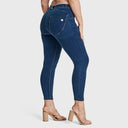 WRUP Curvy Denim - High Waisted - Petite Length - Dark Blue + Yellow Stitching