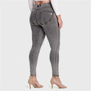 WRUP Curvy Denim - High Waisted - Full Length - Grey + Yellow Stitching