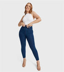 WRUP Curvy Denim - Zip High Waisted - Petite Length - Dark Blue + Blue Stitching