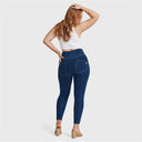 WRUP Curvy Denim - Zip High Waisted - Petite Length - Dark Blue + Yellow Stitching