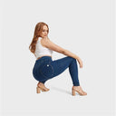 WRUP Curvy Denim - Zip High Waisted - Full Length - Dark Blue + Yellow Stitching