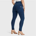 WRUP Curvy Denim - Zip High Waisted - Full Length - Dark Blue + Yellow Stitching