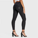 WRUP Denim - 3 Button High Waisted - Petite Length - Black + Black Stitching