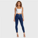 WRUP Denim - 3 Button High Waisted - Petite Length - Dark Blue + Blue Stitching