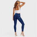 WRUP Denim - 3 Button High Waisted - Petite Length - Dark Blue + Yellow Stitching