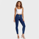 WRUP Denim - 3 Button High Waisted - Petite Length - Dark Blue + Yellow Stitching
