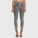 WRUP Denim - 3 Button High Waisted - Petite Length - Grey + Yellow Stitching