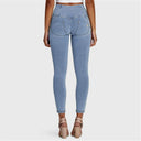 WRUP Denim - 3 Button High Waisted - Petite Length - Light Blue + Yellow Stitching