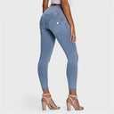 WRUP Denim - 3 Button High Waisted - Petite Length - Light Blue + Yellow Stitching