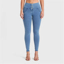 WRUP Denim - 3 Button High Waisted - Full Length - Light Blue + Blue Stitching