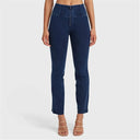 WRUP Denim - High Waisted - Petite Flare - Dark Blue + Blue Stitching