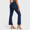WRUP Denim - High Waisted - Petite Flare - Dark Blue + Blue Stitching