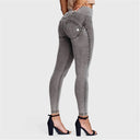 WRUP Denim - High Waisted - Petite Length - Grey + Yellow Stitching