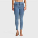 WRUP Denim - High Waisted - Petite Length - Light Blue + Yellow Stitching