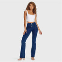 WRUP Denim - High Waisted - Bell Bottom Flare - Dark Blue + Blue Stitching