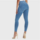 WRUP Denim - High Waisted - Full Length - Light Blue + Blue Stitching