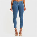 WRUP Denim - Mid Rise - Petite Length - Light Blue + Yellow Stitching