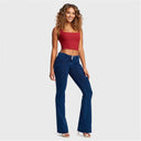 WRUP Denim - Mid Rise - Bell Bottom Flare - Dark Blue + Blue Stitching