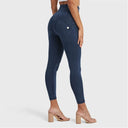 WRUP Denim With Front Pockets - Super High Waisted - Petite Length - Dark Blue + Blue Stitching