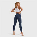 WRUP Denim With Front Pockets - Super High Waisted - Petite Length - Dark Blue + Blue Stitching