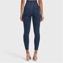 WRUP Denim With Front Pockets - Super High Waisted - Petite Length - Dark Blue + Blue Stitching