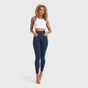 WRUP Denim With Front Pockets - Super High Waisted - Petite Length - Dark Blue + Blue Stitching