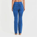 WRUP Denim With Front Pockets - Super High Waisted - Flare - Cobalt Blue + Blue Stitching