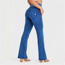 WRUP Denim With Front Pockets - Super High Waisted - Flare - Cobalt Blue + Blue Stitching