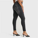WRUP SNUG Curvy Jeans - High Waisted - Full Length - Black + Black Stitching
