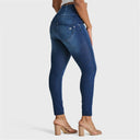 WRUP SNUG Curvy Jeans - High Waisted - Full Length - Dark Blue + Blue Stitching