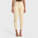 WRUP SNUG Distressed Jeans - High Waisted - Petite Length - Beige