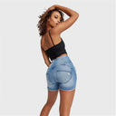 WRUP SNUG Jeans - High Waisted - Shorts - Light Blue + Blue Stitching