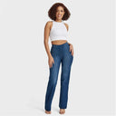 WRUP SNUG Jeans - High Waisted - Flare - Dark Blue + Blue Stitching