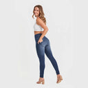 WRUP SNUG Jeans - High Waisted - Full Length - Dark Blue + Blue Stitching
