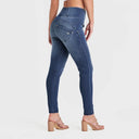 WRUP SNUG Jeans - High Waisted - Full Length - Dark Blue + Blue Stitching
