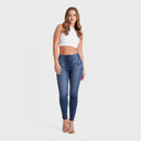 WRUP SNUG Jeans - High Waisted - Full Length - Dark Blue + Blue Stitching