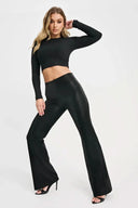 WRUP Velvet Faux Leather - High Waisted - Super Flare - Black