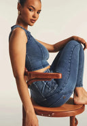 WRUP Denim Criss Cross Detail - High Waisted - Petite Length - Indigo Denim + Blue Stitching