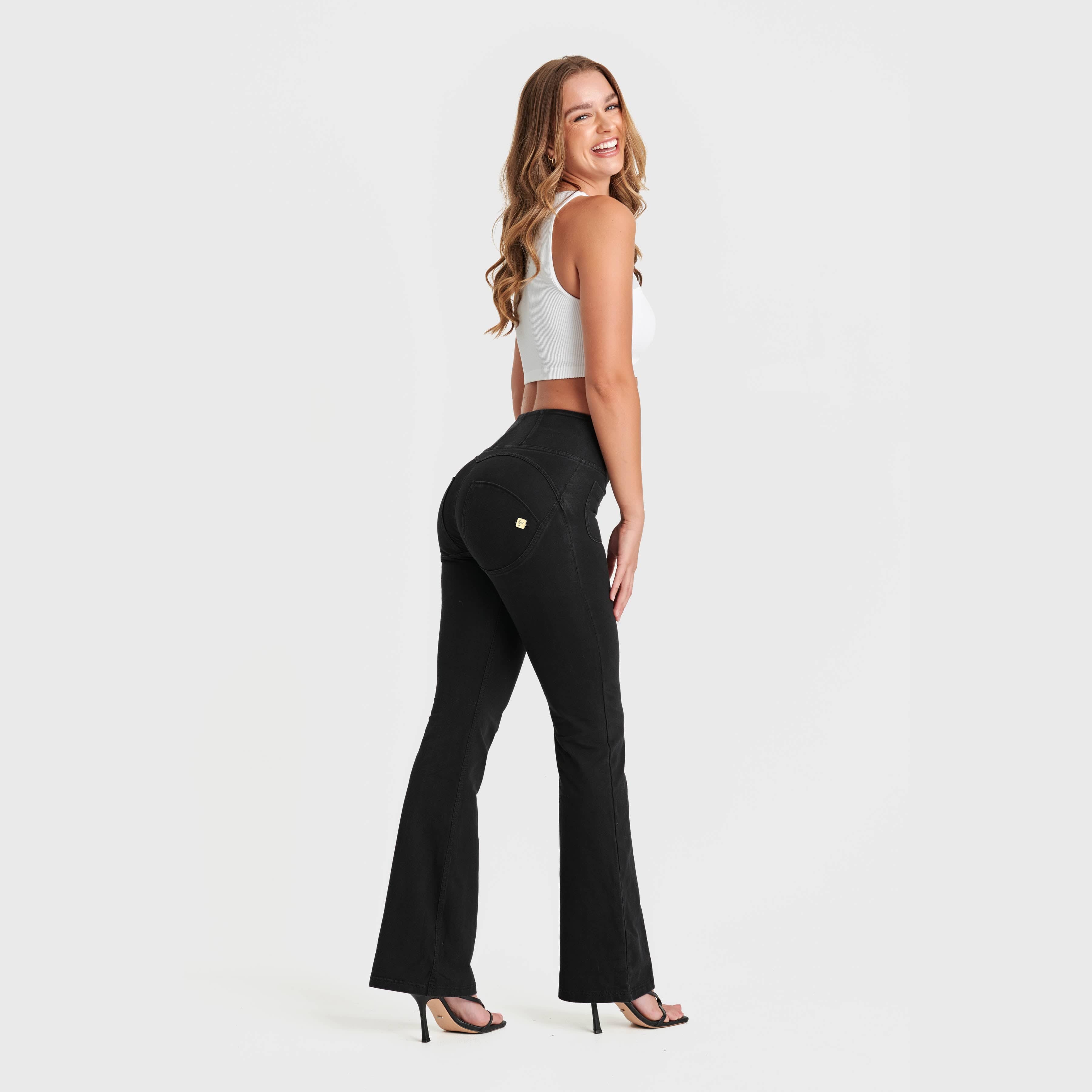 WR.UP® Denim with Front Pockets - Super High Waisted - Flare - Black + Black Stitching 1