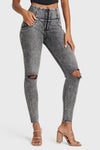 WR.UP® SNUG Ripped Jeans - High Waisted - Full Length - Grey Stonewash + Grey Stitching 9