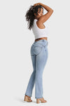 WR.UP® SNUG Jeans - 2 Button High Waisted - Bootcut - Light Blue + Yellow Stitching 7