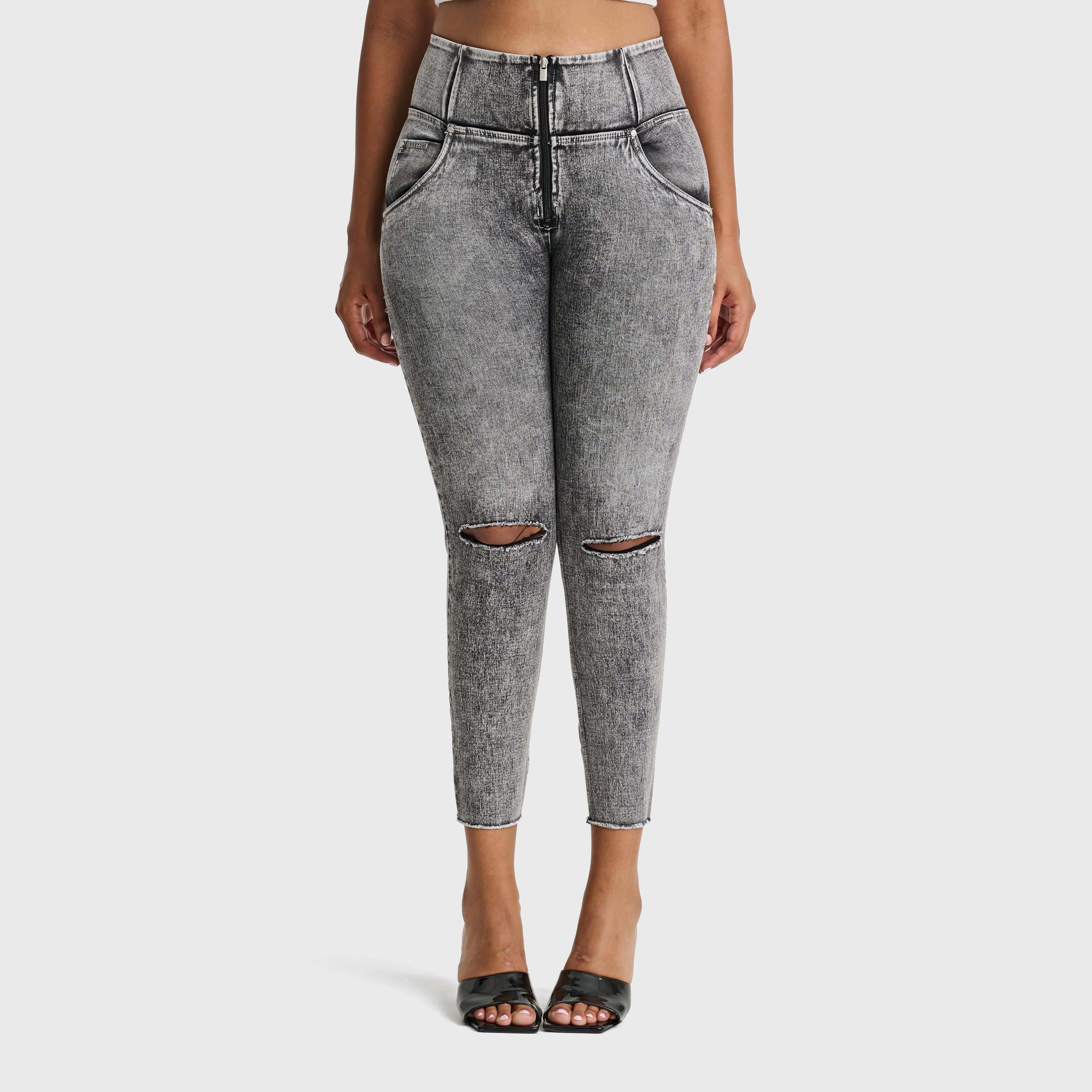 WR.UP® SNUG Ripped Jeans - High Waisted - Petite Length - Grey Stonewash + Grey Stitching 2