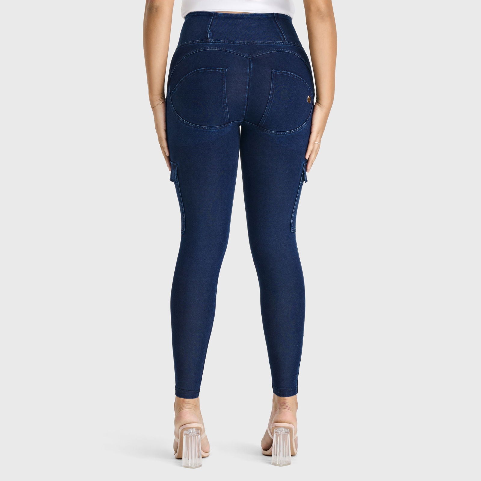 WR.UP® Cargo Denim - High Waisted - 7/8 Length - Dark Blue + Blue Stitching 3