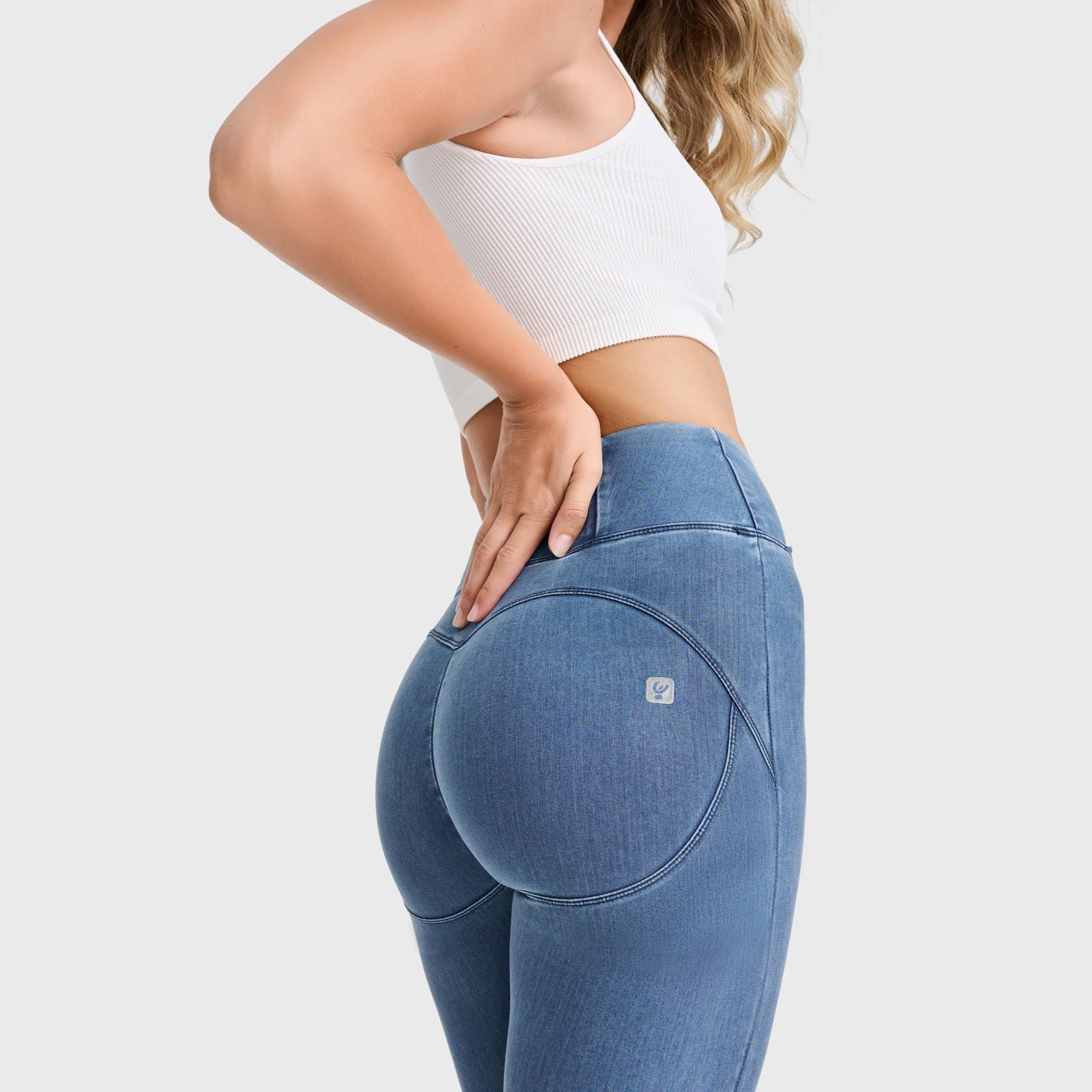 WR.UP® Core Denim - Super High Waisted - 7/8 Length - Light Blue + Blue Stitching - Freddy USA