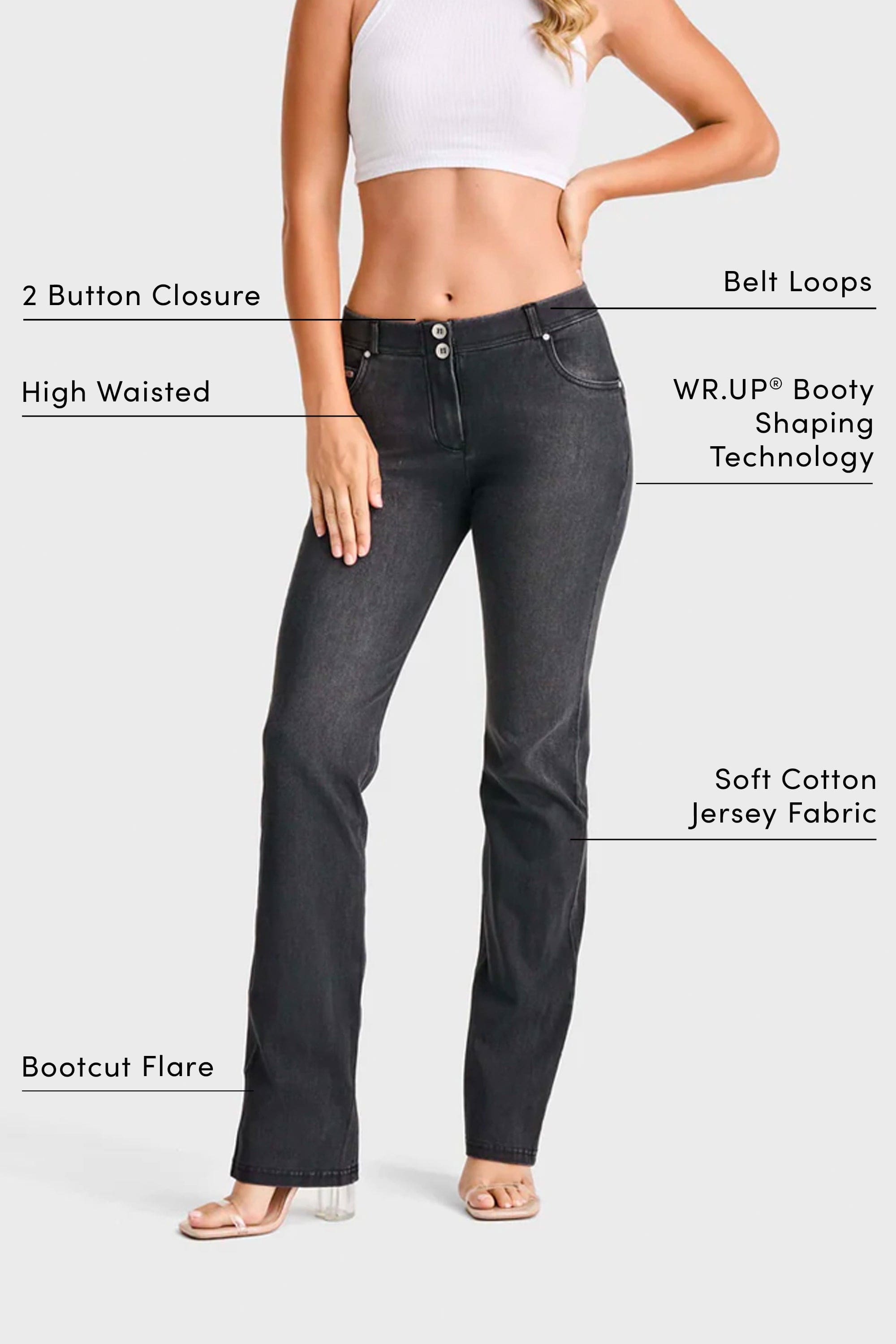 WR.UP® SNUG Jeans - 2 Button High Waisted - Bootcut - Black + Black Stitching 2